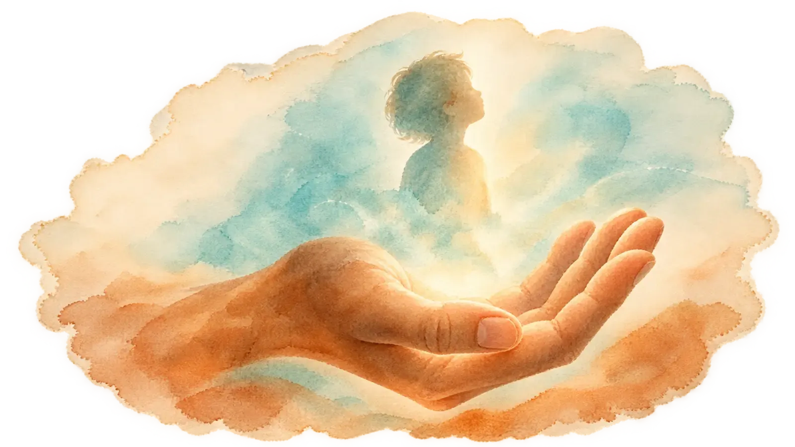 Illustration aquarelle symbolisant l'écoute et l'accueil de l'enfant intérieur en maïeusthésie